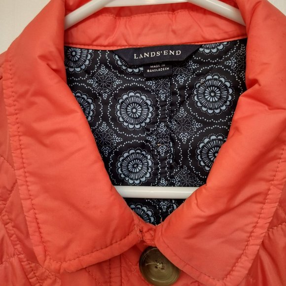 Lands End Coral Quilted Jacket, M, Lightweight Coat Orange Button Front - Picture 4 of 8